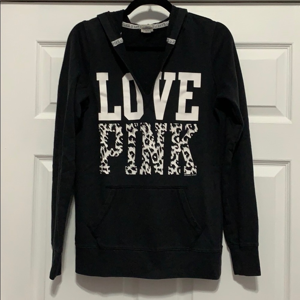 PINK V-Neck Hooded Sweater